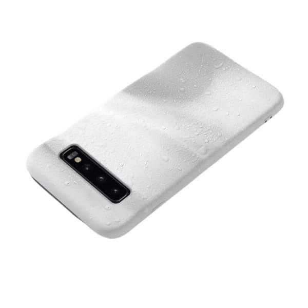 White silicone phone case for Samsung Galaxy S10 Plus by 9eight5, showing a smooth, flexible protective cover.