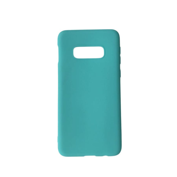 Sky blue silicone case for Samsung Galaxy S10 by 9eight5, showcasing a smooth, flexible phone cover with precise cutouts.