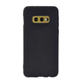 Black silicone phone case for Samsung Galaxy S10e by 9eight5, showing smooth, flexible material and precise cutouts.