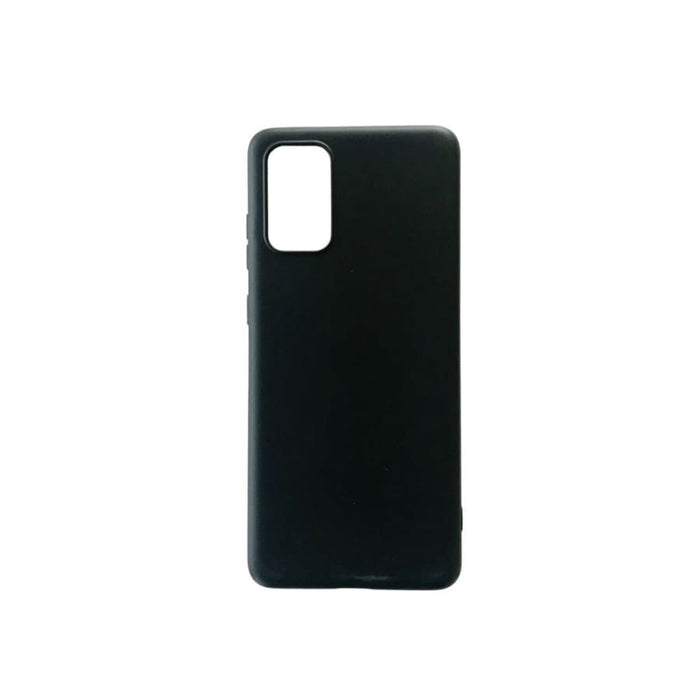 Black silicone phone case for Samsung Galaxy S20 Plus by 9eight5, showing a snug fit and smooth texture.