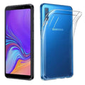 Clear silicone phone case for Samsung Galaxy A7 by 9eight5, showing the transparent, flexible protective cover on the device.