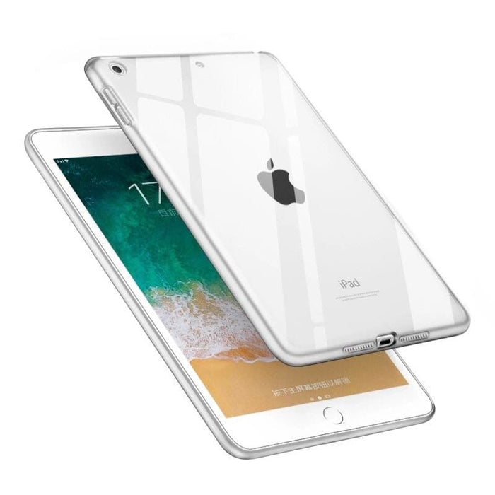 Clear silicone cover for iPad mini 5th gen by 9eight5, showing the slim, flexible protective case fitting the tablet.
