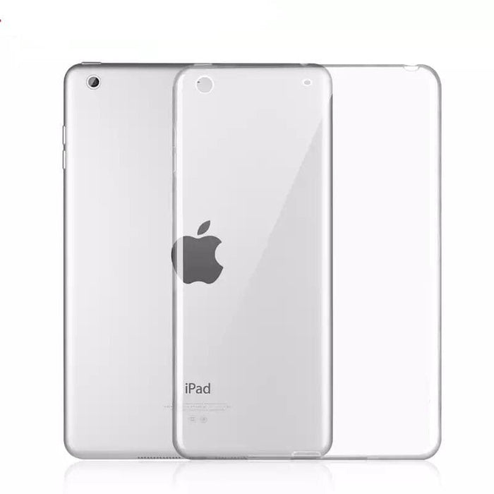 Clear silicone cover for iPad mini 5th gen by 9eight5, showing the slim, protective case fitted on the tablet with precise cutouts.