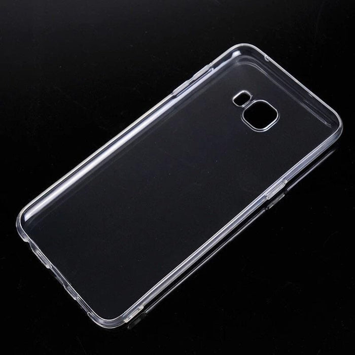 Clear silicone cover for Samsung Galaxy J3 by 9eight5, showing a flexible, transparent phone case with precise cutouts.