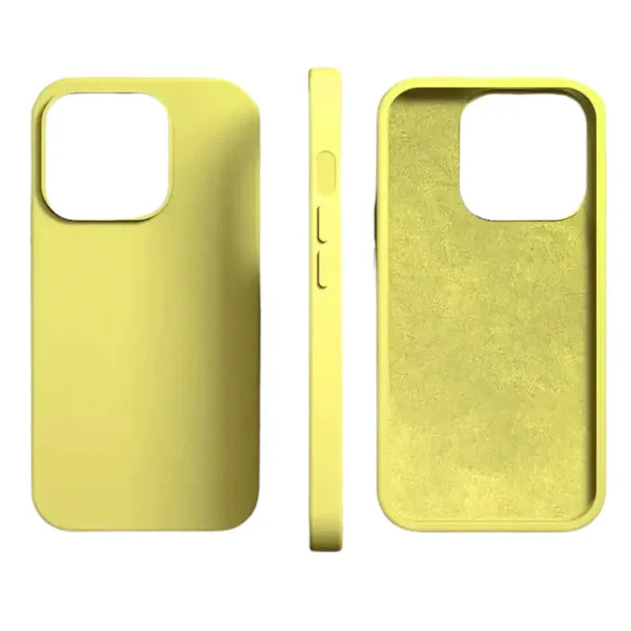 Habicare 9eight5 silicone iPhone case for iPhone 6 to 15 series in yellow, brown, and dark green, showing the protective design.