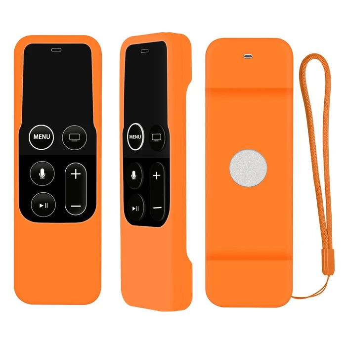 Habicare silicone protective cover for Apple TV 4 remote, available in 8 colors, showing a colorful, snug-fit remote case.