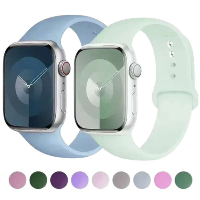 Habicare silicone replacement strap for Apple Watch Series 38mm-42mm, TWS style, available in 45 colors, shown in image.