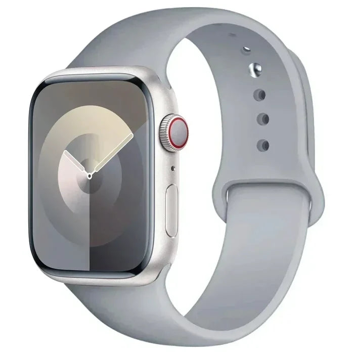 Habicare silicone replacement strap for Apple Watch Series 38mm-42mm, available in 45 colors, shown in a close-up image.
