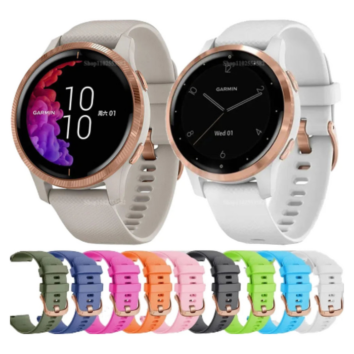 Habicare silicone replacement strap for Garmin Venu 2S series in multiple colors, designed for comfortable TWS wear.
