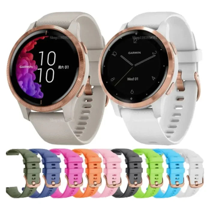 Habicare silicone replacement strap for Garmin Venu Series in various colors, designed for comfortable fit and easy wear.