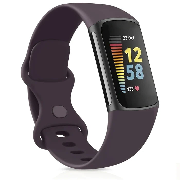 Habicare silicone sport strap for Fitbit Charge 5 series, available in 25 colors, designed for comfort and durability during workouts.