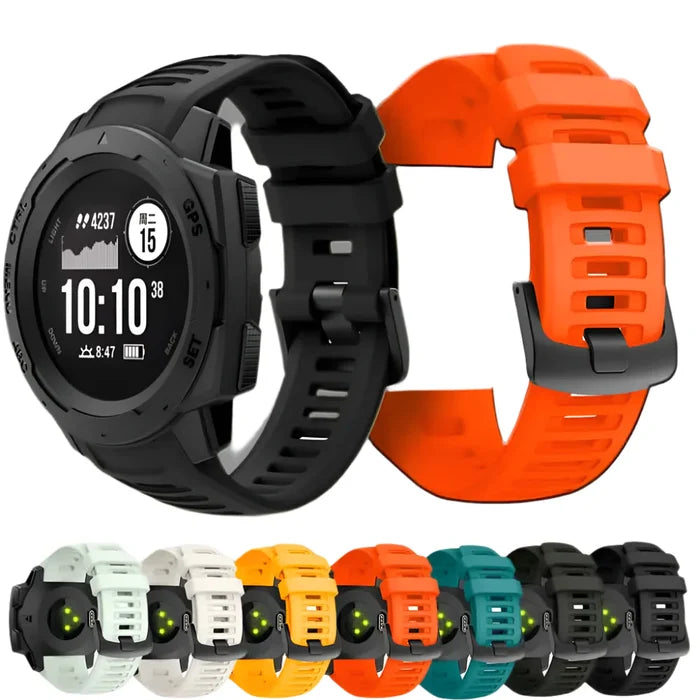 Habicare silicone sport strap for Garmin Instinct Series, 22mm TWS band in a vibrant color, flexible and durable for active wear.