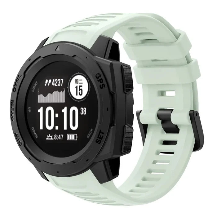 Habicare silicone sport strap for Garmin Instinct Series, 22mm TWS band in multiple colors, shown in black with textured surface.