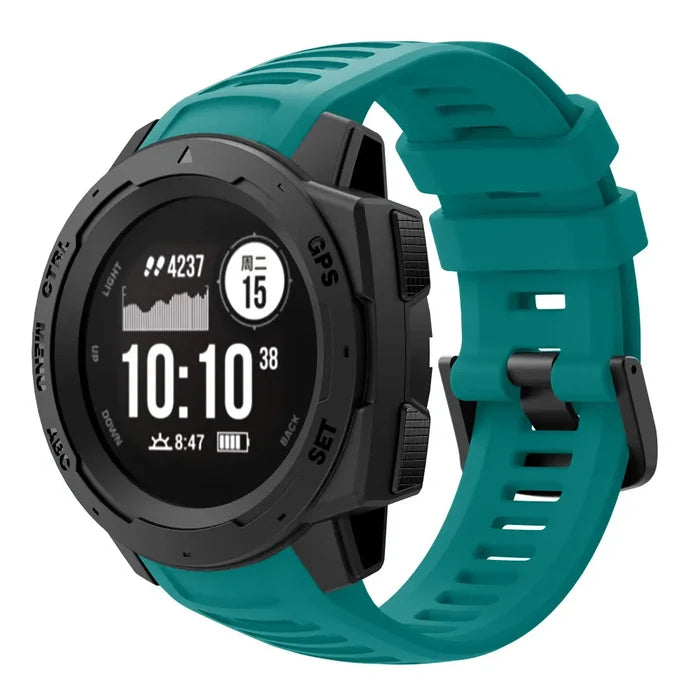 Habicare silicone sport strap for Garmin Instinct Series, 22mm TWS band in multiple colors, flexible and durable for active wear.