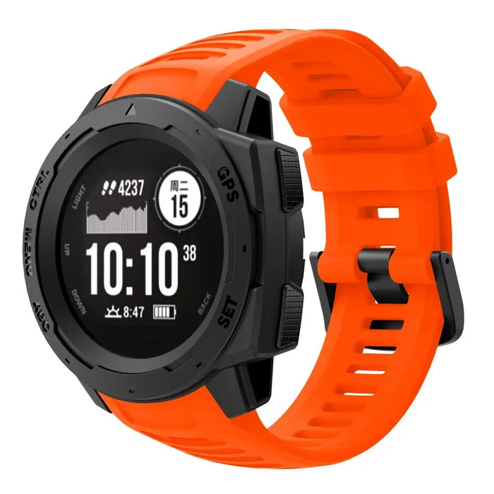 Habicare silicone sport strap for Garmin Instinct Series, 22mm TWS band in seven vibrant colors, flexible and durable for active wear.