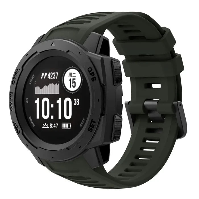 Habicare silicone sport strap in 22mm for Garmin Instinct series, available in seven vibrant colors.