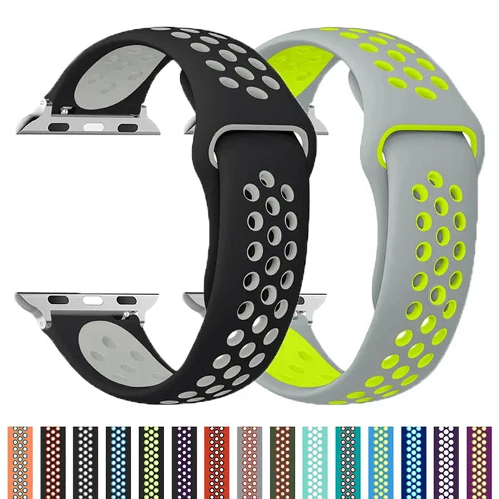 Habicare silicone sports strap for Apple Watch Ultra 2 & Series 10–6, shown in a vibrant blue color.