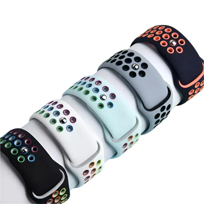 Habicare silicone sports strap for Apple Watch Ultra 2 and Series 10-6, showing a vibrant blue strap on the watch.