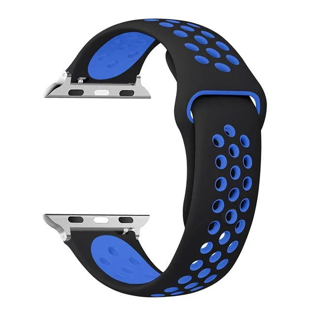 Habicare silicone sports strap for Apple Watch Ultra 2 & Series 10-6, shown in a vibrant blue color.