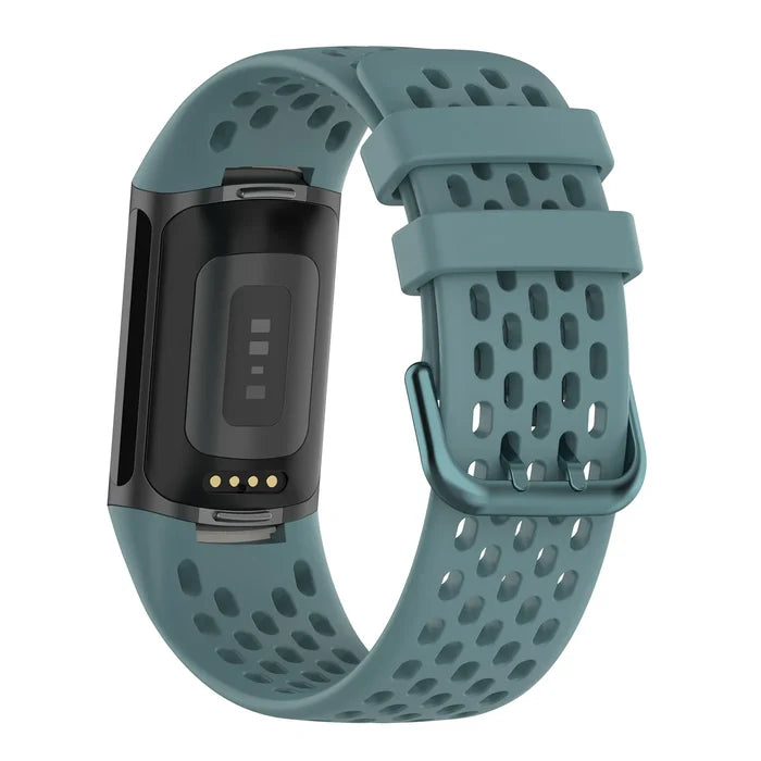 Habicare silicone sports strap for Fitbit Charge 5/6 series, TWS style, in various vibrant colors, shown on the product.
