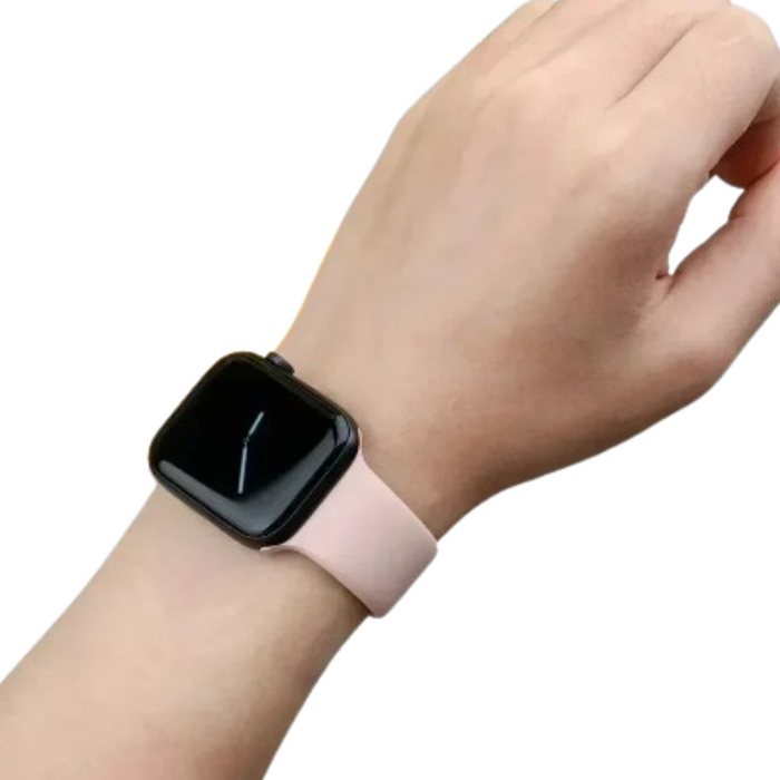 Habicare silicone strap for Apple Watch Series 42mm to 49mm, TWS style, in black with adjustable band and secure clasp.