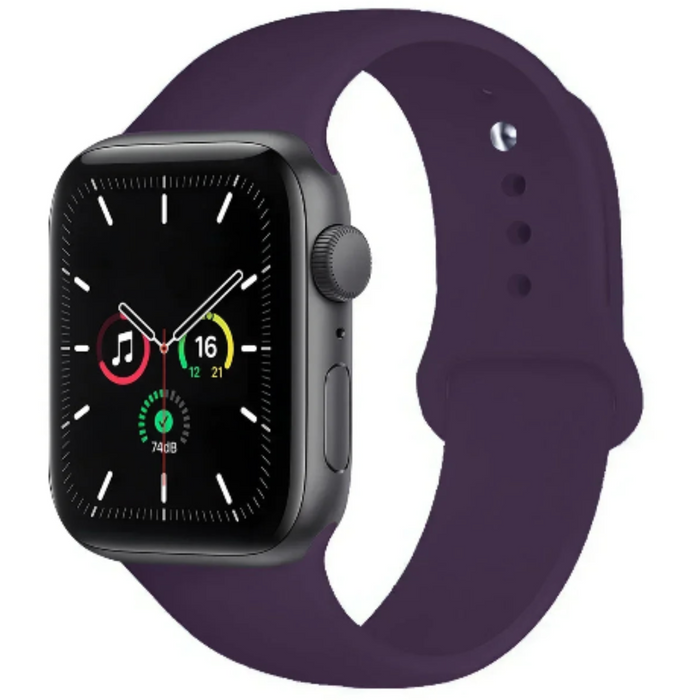 Habicare TWS silicone strap for Apple Watch Series 42mm to 49mm, flexible and comfortable watch band in black.