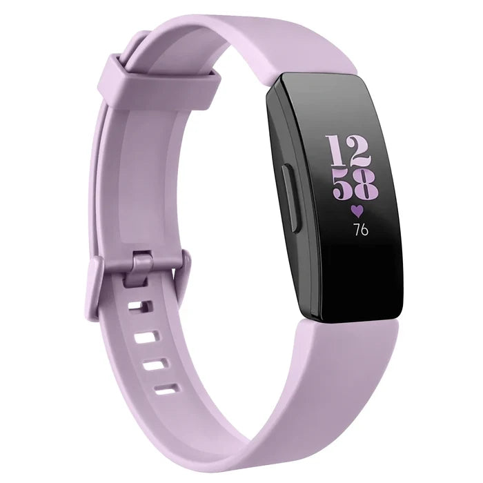 Habicare silicone strap for Fitbit Inspire 2, TWS model, in vibrant colors, shown on a smartwatch.