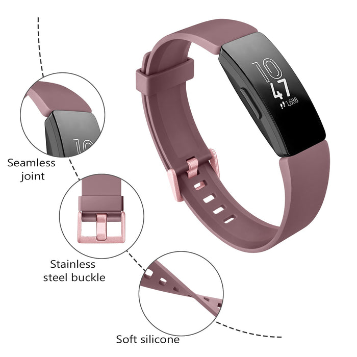 Habicare silicone strap for Fitbit Inspire, TWS style, in vibrant colors, shown on a fitness tracker.