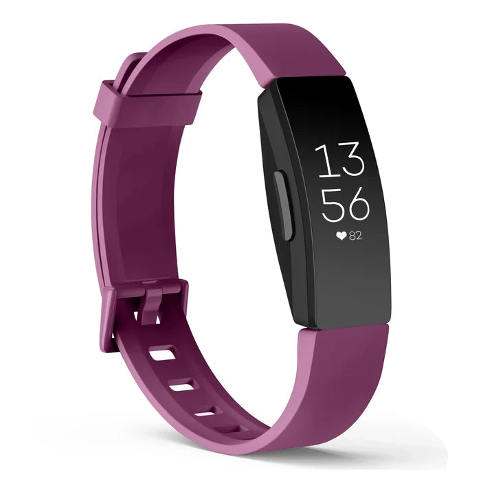 Habicare silicone strap for Fitbit Inspire TWS in various colors, showing flexible, colorful watch band on a white background.