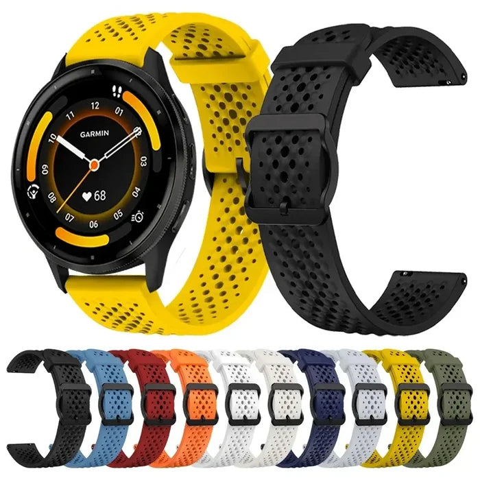 Habicare silicone strap for Garmin Forerunner and Venu series, 20mm or 22mm width, available in 20 colors, TWS compatible.