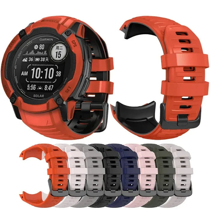Habicare silicone strap for Garmin Instinct 2X Solar Series, available in four colors, designed for comfortable wear.