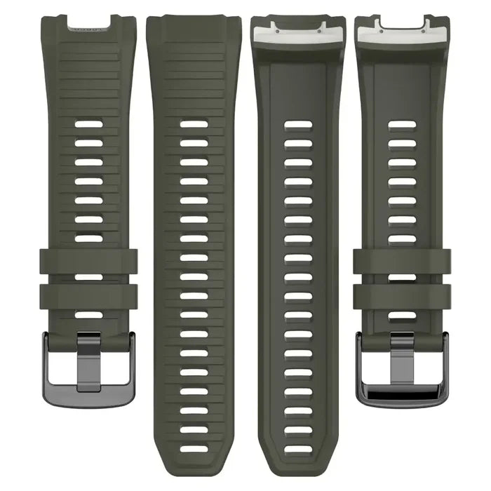 Habicare silicone strap for Garmin Instinct 2X Solar Series, TWS style, available in four colors, showing close-up of strap details.