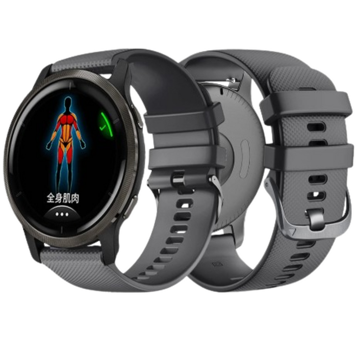 Habicare silicone strap for Garmin Vivoactive 4, available in 13 colors, showcasing the flexible, colorful watch band for fitness tracking.