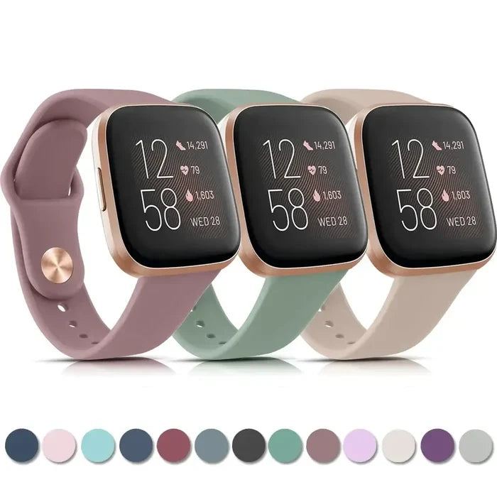 Habicare silicone watch band for Fitbit Sense 2, TWS style, in various vibrant colors, fits comfortably and securely.