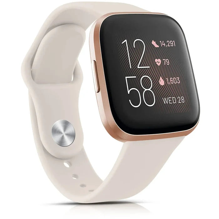 Habicare silicone watch band for Fitbit Versa Lite, available in 17 colors, shown in a close-up image with textured surface.