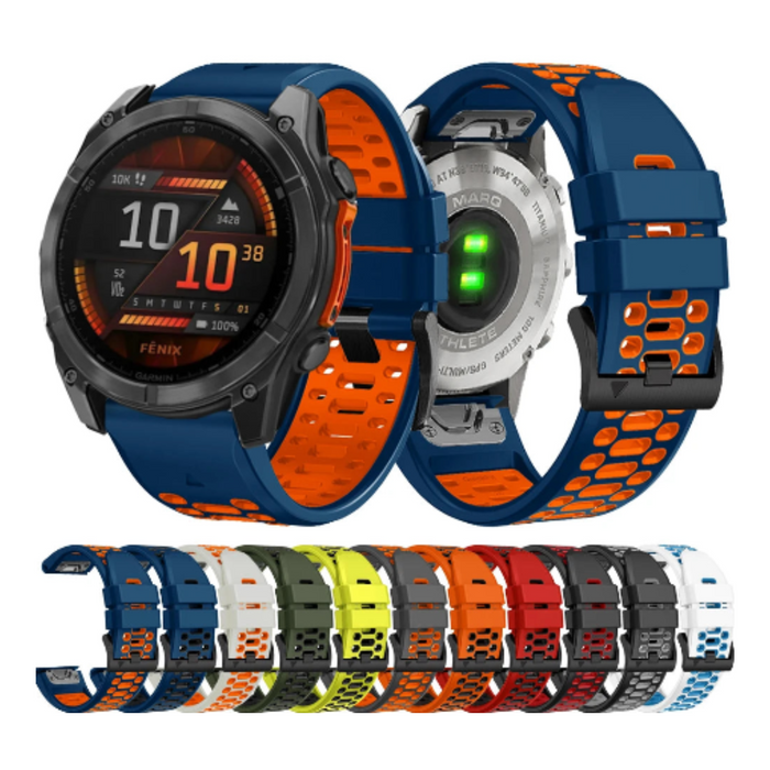 Habicare silicone TWS watch band for Garmin Fenix 5 & 5 Plus in two colors, flexible and comfortable for daily wear.