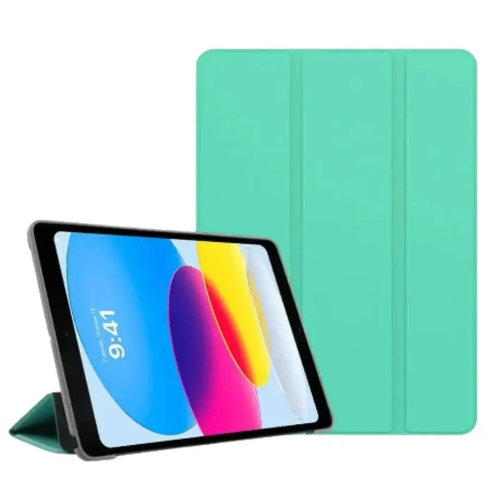 Mint green magnetic smart cover for iPad series by 9eight5 from Habicare, shown on a tablet with secure magnetic edges.