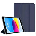 Navy blue 9eight5 smart cover for iPad series by Habicare with magnetic closure, protecting the screen and case.