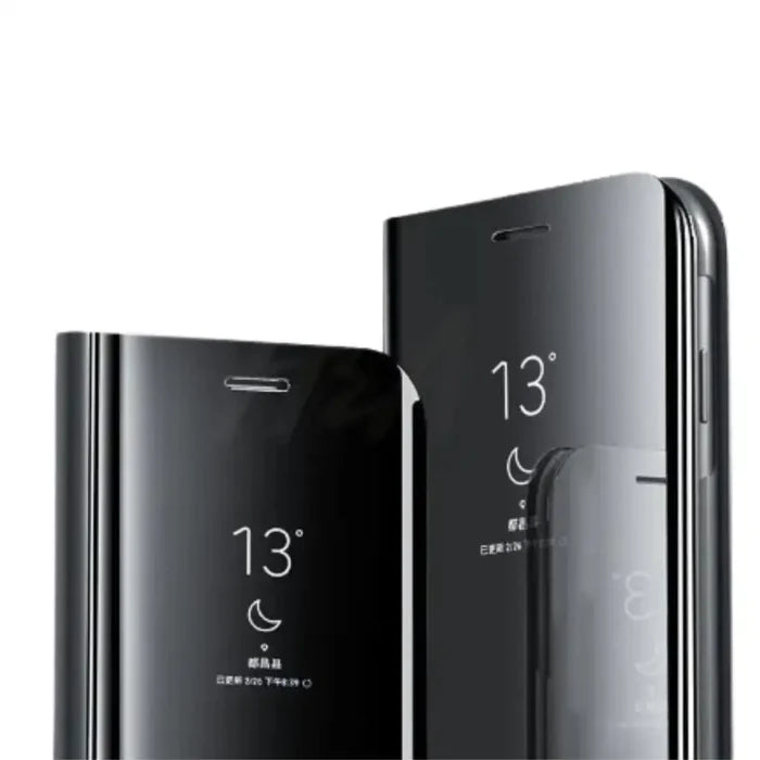 Habicare 9eight5 smart mirror flip case for Samsung Galaxy series, featuring a reflective mirror surface and protective cover.