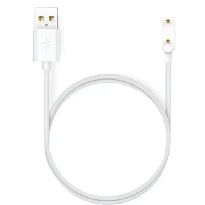 Habicare TWS smartwatch charger cable compatible with Huawei and Honor bands, shown connected to a smartwatch.