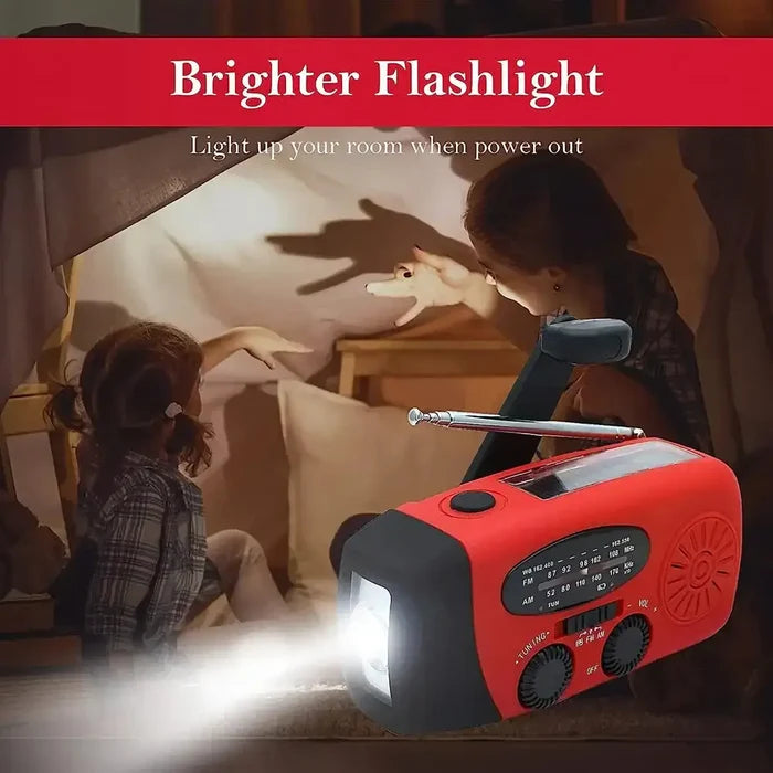 Habicare Solar Hand Crank Emergency Radio and Power Bank with solar panel and manual crank for portable power backup