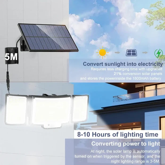 Habicare SS solar security light with motion sensor, waterproof outdoor lighting device mounted on wall