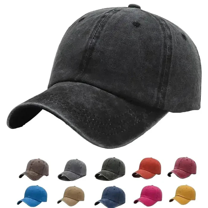 Habicare solid baseball cap in five colors, casual sun hat with a curved brim and adjustable strap.
