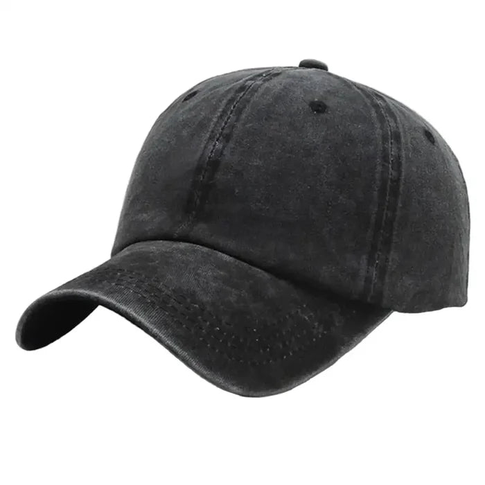 Black solid baseball cap by Habicare, stylish and versatile SS cap with five color options, showcasing front view.