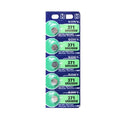 Five Sony 371 SR920SW watch batteries in a pack, small and round, suitable for digital and analog watches.
