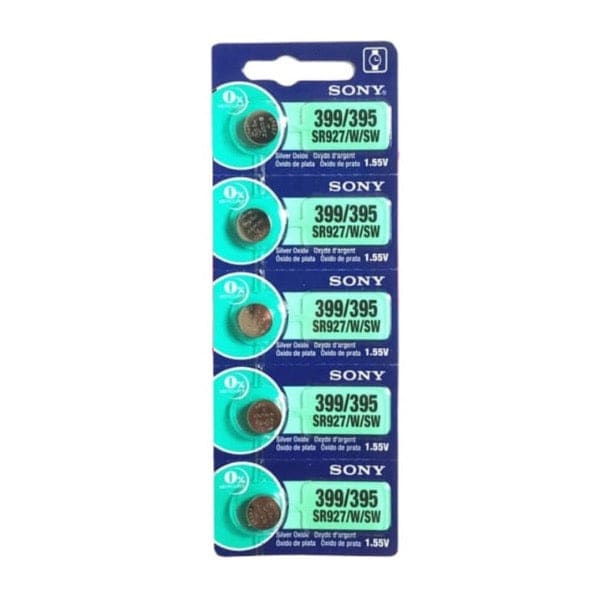 Five-pack of Sony SR927/W/SW watch batteries, small round silver batteries for watches, by That Watch Shop.