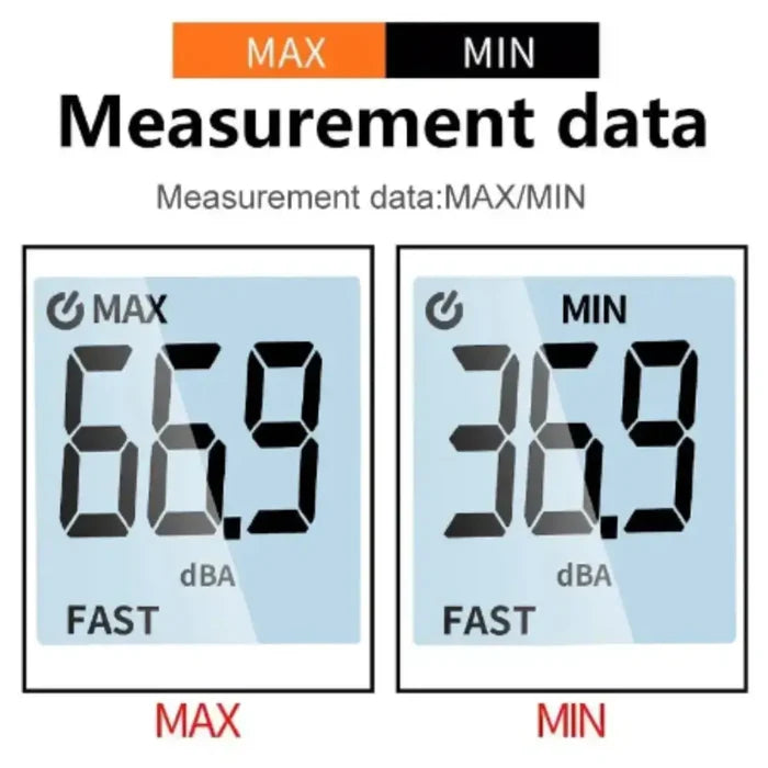 Digital sound level meter by Habicare, HBC brand, measuring noise levels with a clear digital display and compact design.