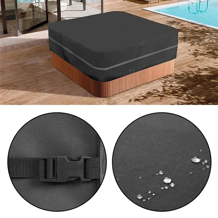 Square Habicare SS hot tub dust cover for outdoor pools and jacuzzis, available in various sizes, protects from debris and weather.