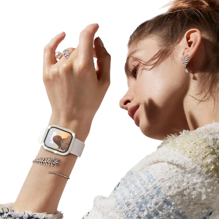 Habicare Sparkle protective case for Apple Watch Series 1-3 (42mm), TWS style with glitter finish.