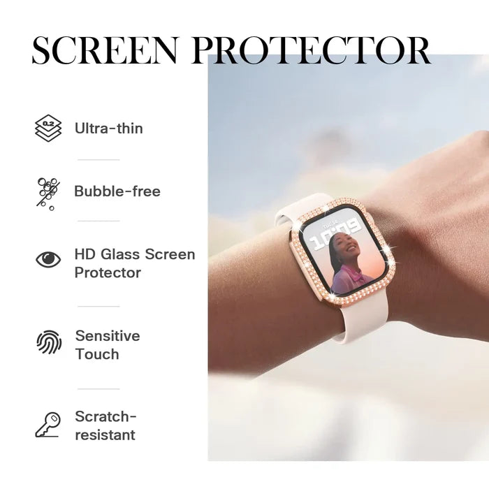 Habicare Sparkle protective case for Apple Watch Series 1-3 42mm, TWS style with a sparkling design on a black background.